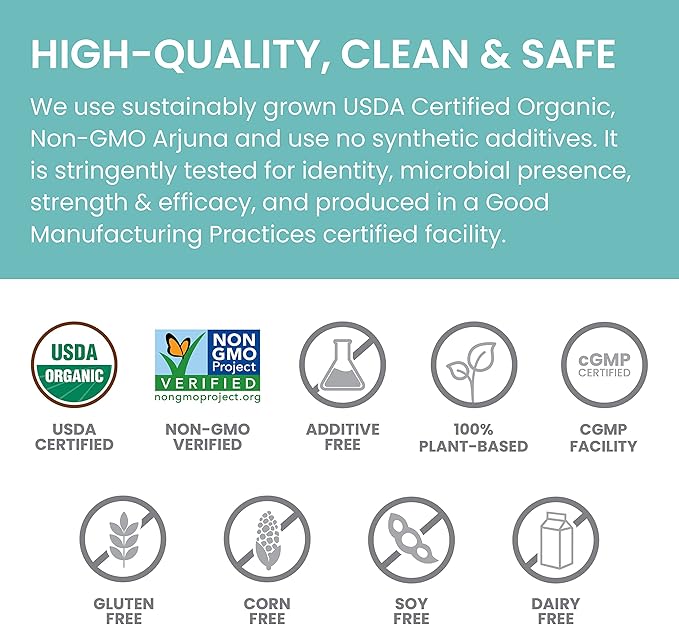 Himalaya Organic Arjuna Herbal Supplement, Cardiovascular Support, Blood Pressure Maintenance, Heart Health, USDA Certified Organic, Non-GMO, Vegan, 700 mg, 60 Plant-Based Caplets, 60 Day Supply