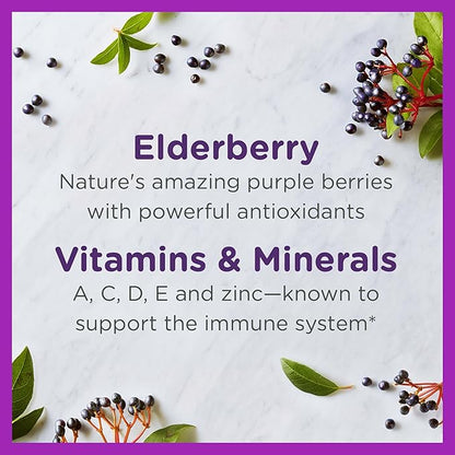 Zarbee's Elderberry Syrup for Kids, Daily Immune Support with Vitamin C & Zinc, Childrens Liquid Supplement, Natural Berry Flavor, 8 fl oz