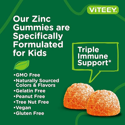Zinc for Kids Gummies 10mg, with Vitamin C & Echinacea - Immune Support, Powerful Natural Antioxidant, Kids Zinc Vitamin Supplement - Vegan, Gelatin Free - Tasty Chewable Orange Flavor Gummy