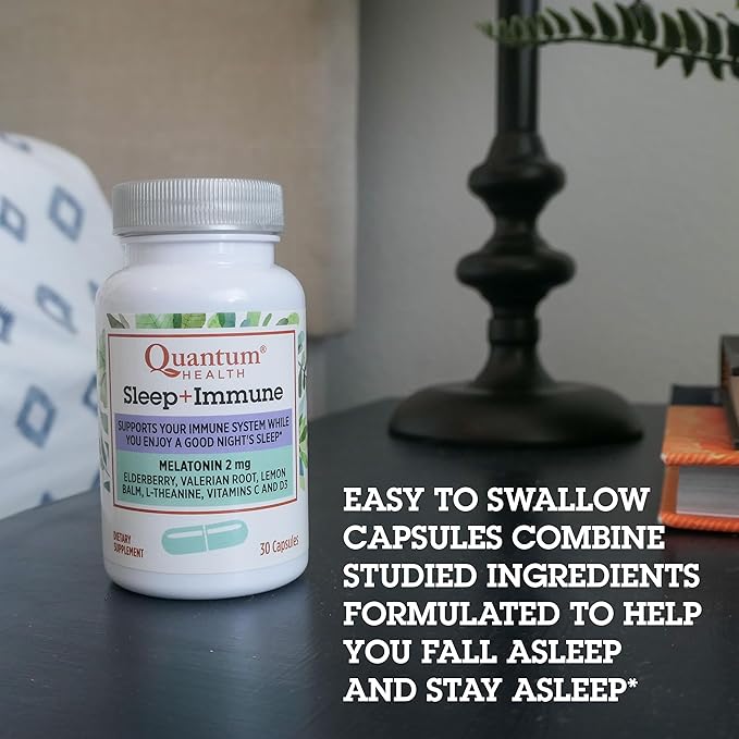 Quantum Health Sleep Immune Support Supplement Melatonin 2mg L Theanine & Valerian Root Plus Elderberry Vitamin C & D Immunity Boost - 30 Capsules