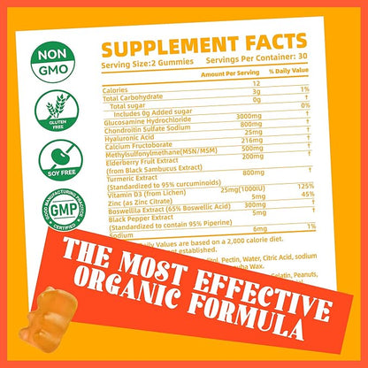Glucosamine Chondroitin Gummies with MSM & Elderberry Extra Strength - Joint Support, Antioxidant Immune Support Supplement for Adults, Men & Women.(2 Pack) Orange