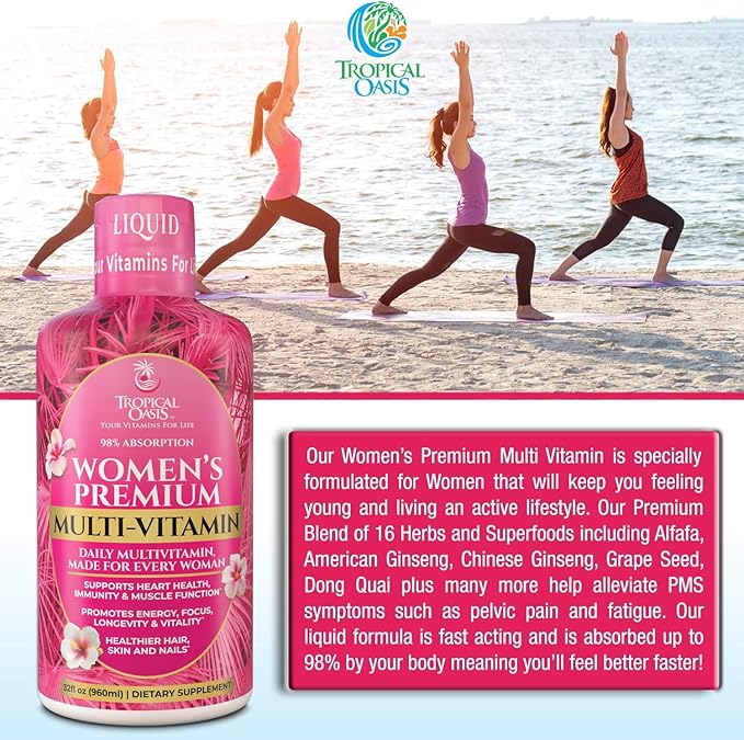Premium Liquid Multivitamin for Women | Sugar Free Women’s Multivitamin | 100+ Vitamins, Minerals & Herbs Promote Anti-Aging, Heart, Brain & Bone Health |98% Absorption Rate | Non-GMO | 32 Serv