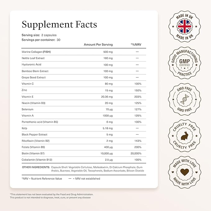 18-in-1 Hair Growth Supplement | Collagen, Hyaluronic Acid, Nettle, Silica, Biotin, Grape Seed Extract, Bamboo | Stronger, Thicker, Longer Hair – Supports Hair Volume, Shine, Scalp & Nail Health