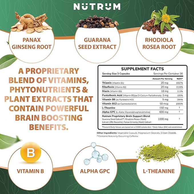 Brain Booster Supplement - Brain Power Nootropic Supplement - Brain Pills for Focus, Memory, Clarity, Energy & Better Concentration with Alpha-GPC, L-Theanine, Rhodiola, Ginseng, Guarana