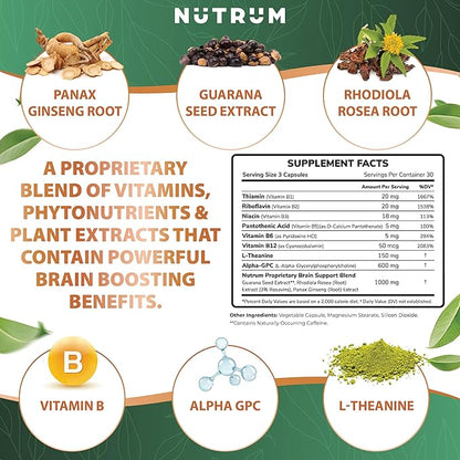 Brain Booster Supplement - Brain Power Nootropic Supplement - Brain Pills for Focus, Memory, Clarity, Energy & Better Concentration with Alpha-GPC, L-Theanine, Rhodiola, Ginseng, Guarana