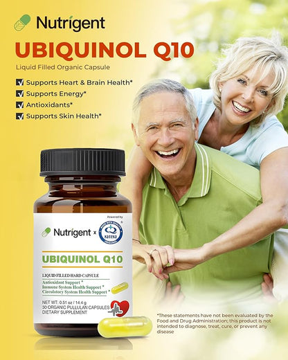 Ubiquinol CoQ10 50 mg, Liquid Filled Organic Capsules, High Absorption Coenzyme Q10 Supplements, Antioxidant for Heart Health & Energy Production, 30 Count