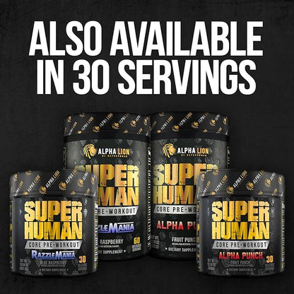 ALPHA LION Core Pre Workout with Creatine for Performance, Beta Alanine for Muscle, L-Citrulline for Pump & Tri-Source Caffeine for Sustained Energy (60 Servings, Razzle Mania)