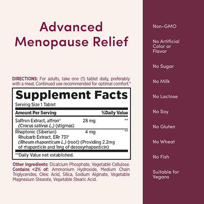 Nature's Bounty Optimal Solutions Advanced Menopause Relief for Menopause Support, Menopause Vitamins for Women, No Added Hormones, Drug-Free, 30 Tablets, 30 Total Servings