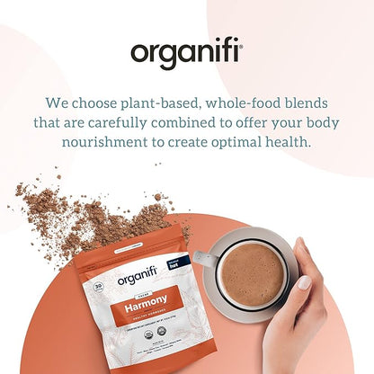 Organifi Harmony - Hormone Support - Eases PMS Symptoms - Energizes You - Regulates Menstrual Cycle - Best Served Hot - Gluten Free and Vegan Cacao Powder, 30 Servings