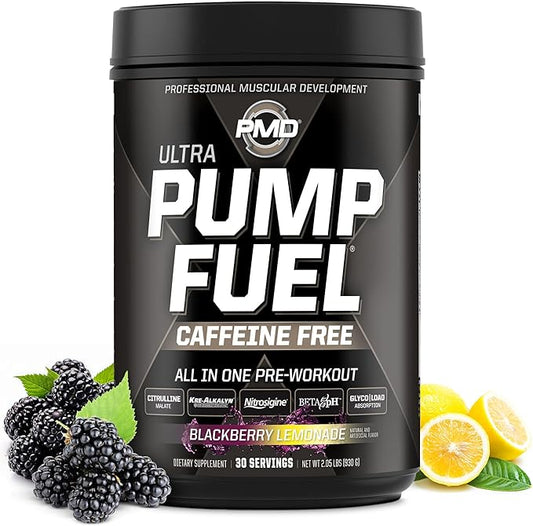 PMD Sports Ultra Pump Fuel Caffeine Free - Pre Workout Drink Mix - Energy, Strength, Endurance, Recovery Complex Carbohydrates and Amino Energy - BlackBerry Lemonade (30 Servings)
