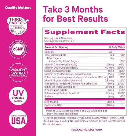 Pink Stork Premium Fertility Gummies for Women - Prenatal Conception Supplements for Her with Inositol, CoQ10, Folate and Vitamins to Support Hormone Balance, Ovulation + Menstrual Cycle, 60 Gummies