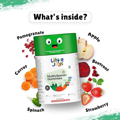 Multivitamin Gummies for Kids |7-12 Years| No Added Sugar |DHA, Vitamin D3, B12, C, Zinc & Iron | Immunity & Bone Health | No Preservatives I Gluten Free I Strawberry Flavour I 30 Day Pack
