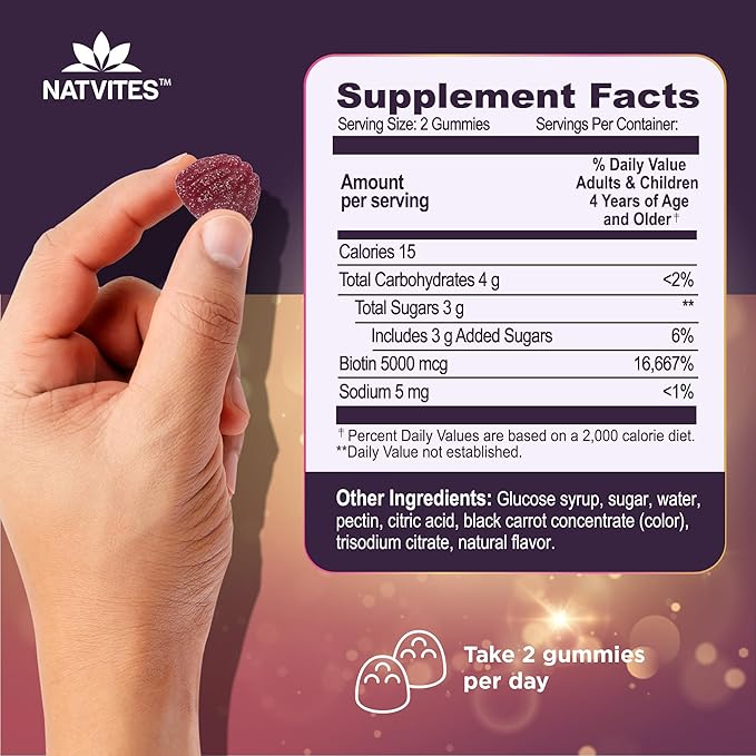 Kids Biotin Gummies for Hair Growth Support - Biotin 5000mcg Kids Hair Skin & Nails Gummies for Boys and Girls - Vegetarian Gluten Free Vitamin B7 - Hair Nails & Skin Vitamins (60 Count)