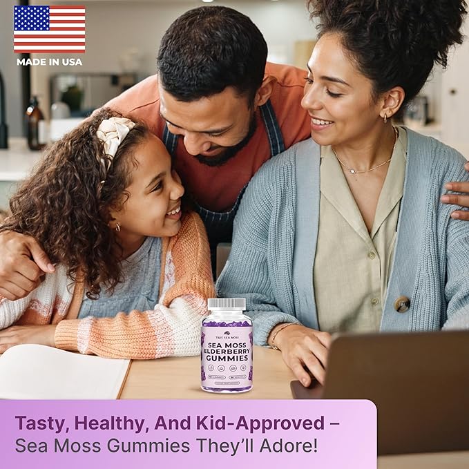 Sea Moss Gummies with Elderberry, Burdock Root and Bladderwrack for Kids and Adults 60pcs