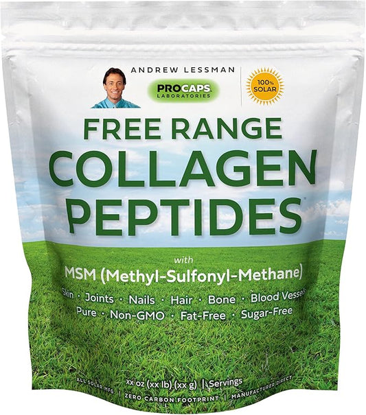 ANDREW LESSMAN Free Range Collagen Peptides Powder 240 Servings - Supports Smooth Soft Skin, Comfortable Joints. Pure. Super Soluble. Unflavored. No Sugar. No Additives.