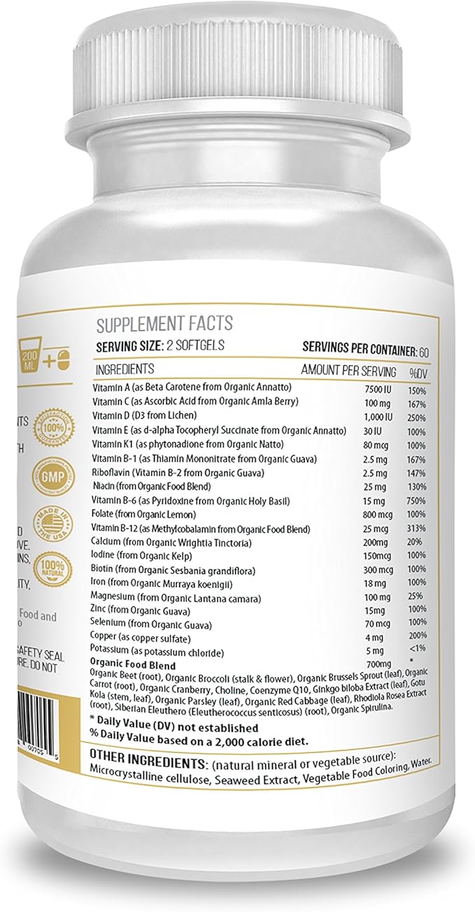 ACTIF Multivitamin for Women Age 30+ with 30 Organic Vitamins and Organic Herbs, Non-GMO, Made in USA, 2-Month Supply