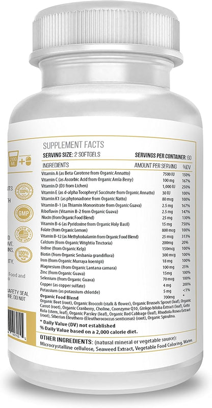ACTIF Multivitamin for Women Age 30+ with 30 Organic Vitamins and Organic Herbs, Non-GMO, Made in USA, 2-Month Supply