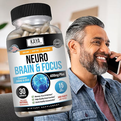 Kaya Naturals - Neuro Brain for Memory & Focus - Nootropic Energy Capsule - Nootropic Brain Support Supplement - Focus & Concentration & Learning Accuracy - Cognitive Function - 30 Count