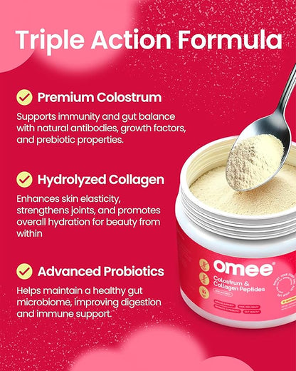 Bovine Colostrum and Collagen Powder | Hair Growth, Beauty, Skin & Nail Supplement | Gut Health, Immune Support | Probiotics | 40% IgG, Unflavored, Grass-Fed, Hydrolyzed, Gluten-Free, 30 Servings