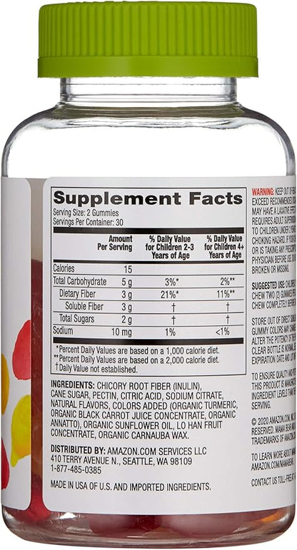 Amazon Brand - Mama Bear - Kids Fiber Gummies - Supports Digestive Health, Fiber Gummies for Kids, Orange, 60 Count