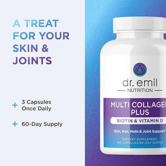 DR. EMIL NUTRITION Multi Collagen Peptides Plus Biotin and Vitamin D - Biotin and Collagen Supplements for Hair Skin and Nails - Biotin Pills for Hair Growth, 60 Servings
