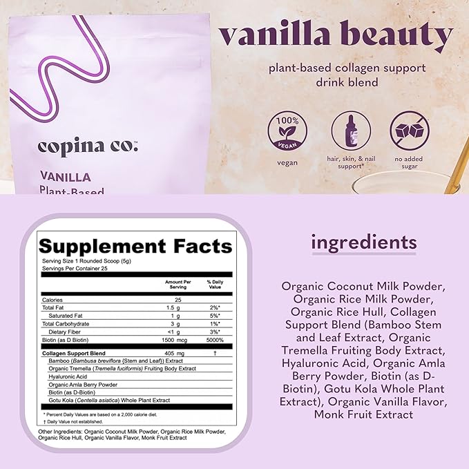 Vegan Collagen Booster Mix: Plant Based Collagen Support Smoothie Drink Vegan Blend Variety Pack | 4 Flavors Matcha, Vanilla, Original and Cacao Calm | 25 Servings per 4.4oz Bag