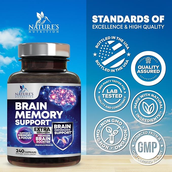 Brain Supplements for Memory and Focus - 40 Nootropics & Vitamins to Support Mental Alertness, Clarity & Concentration, Brain Health Cognitive Memory Pills, B6, B12, Phosphatidylserine - 240 Capsules