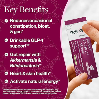 resG prebeet Prebiotic - Fiber Digestion Supplement, Drinkable GLP-1, Powder Packets for Women & Men, On The Go Gut Health Drink Mix, Gluten Free, Sugar Free - 30 Stick Packs