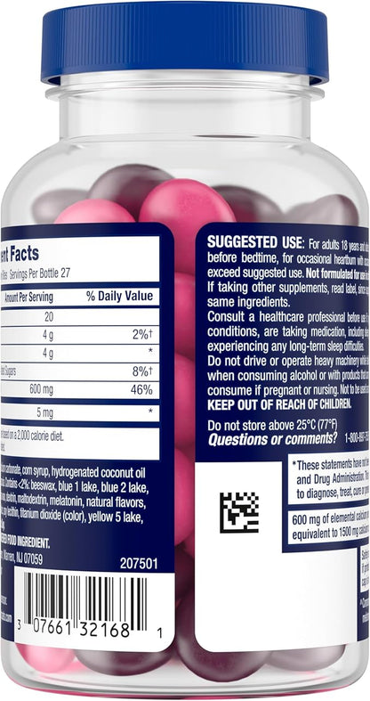 TUMS Heartburn Plus Sleep Support Chewable Dietary Supplement Tablets for Occasional Heartburn Relief Plus Sleep Support, Berry Fusion - 54 Count