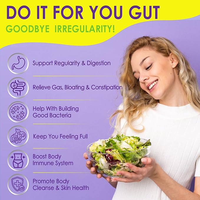 Fiber Gummies for Adults 8g (Inulin, Psyllium Husk, FOS More) with Probiotics, Green Tea Extract, Sugar Free Plant Based Fiber Supplement Blend for Digestive Health, Regularity, Non-GMO, Vegan, 120Cts