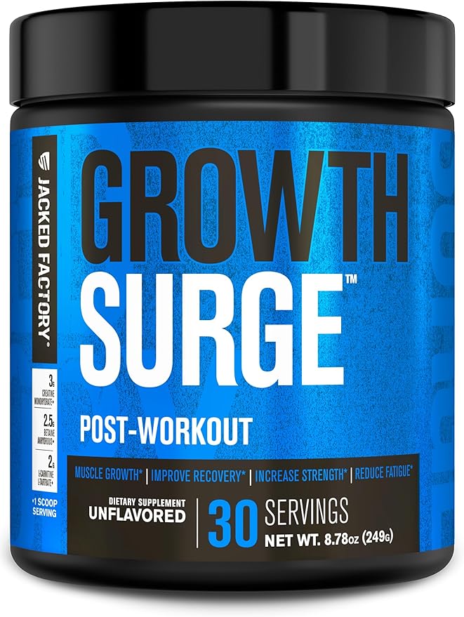 Jacked Factory Nutritional Supplement Growth Surge Creatine Post Workout Powder w/L-Carnitine, Daily Muscle Builder & Recovery with Betaine, L-Carnitine L-Tartrate, Unflavored, 10.68 Ounce