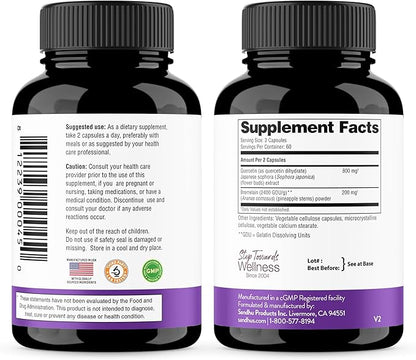 Sandhu's Bromelain with Quercetin Capsules for Men & Women | Supports Immunity, Bone Health and Quality Sleep | 120 Count