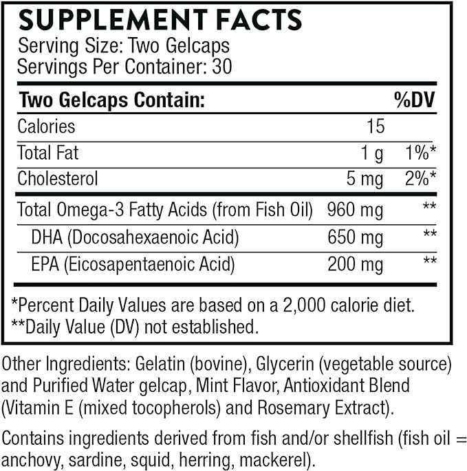 THORNE Prenatal DHA - 650 mg DHA and 200 mg of EPA - Supports Baby’s Brain and Nervous System Development from Pregnancy to Nursing* - 60 Capsules