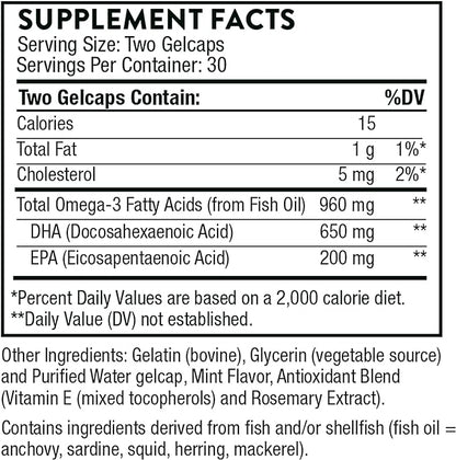 THORNE Prenatal DHA - 650 mg DHA and 200 mg of EPA - Supports Baby’s Brain and Nervous System Development from Pregnancy to Nursing* - 60 Capsules