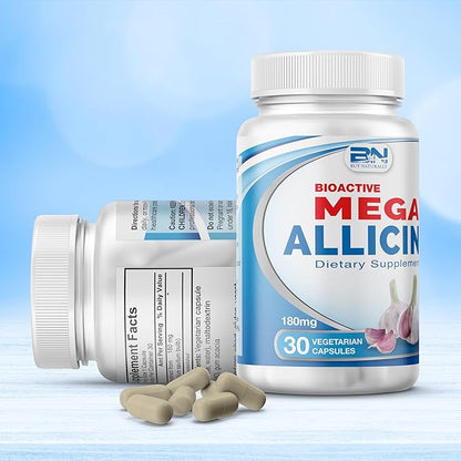 100% Pure Stabilized Allicin from Garlic Odor-Controlled | 180,000mcg (180mg) Vegetarian (vCAPS) Non-GMO, Gluten-Free | Derived from Allium Sativum by BuyNatrally (30 Count)