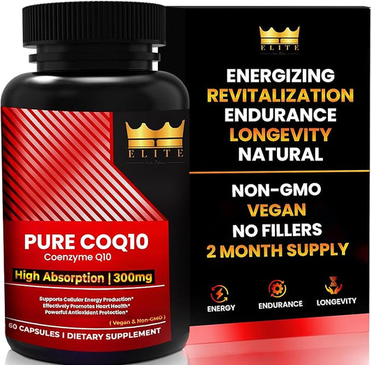 Crown Elite Premium High Absorption CoQ10 Ubiquinone Supplement - Boost Heart Health and Energy Production Naturally, Powerful Antioxidant | Non-GMO, Organic Vegan Capsules | 300mg, 2 Month Supply