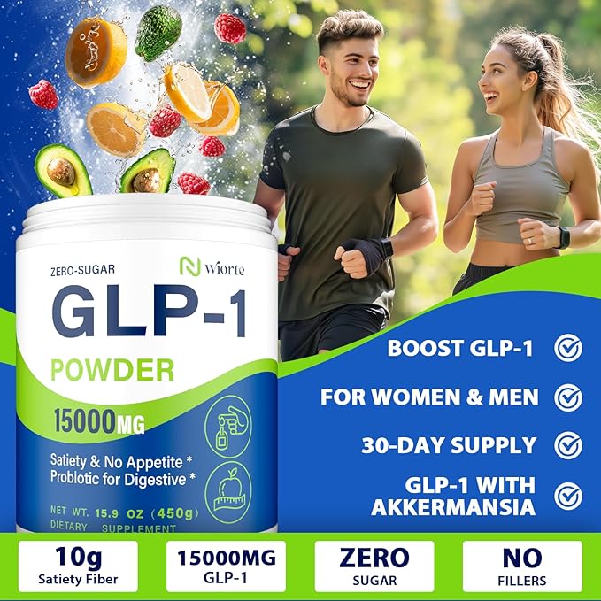 GLP-1, GLP-1 Supplement for Women & Men, Natural GLP1 Powder with Akkermansia Probiotic, High Fiber for GLP-1 Support, Digestive & Gut, Metabolism, Energy, 10x Upgrade GLP-1 Levels, 0 Sugar