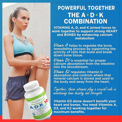 Power By Naturals ADK Vitamin Supplement – ADK 10 High Potency with Vitamins A, D3 10,000 IU & K2 MK7 for Superior Heart, Immune & Bone Health Support – 90 Capsules, 2 Pack (6-Month Supply)