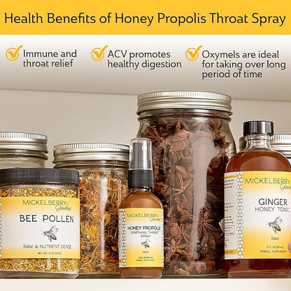 Mickelberry Gardens Honey Propolis Throat Spray - Soothing Sore Throat Relief & Propolis Immune Support for Adults & Kids - Herbal & Honey Formula (2 oz, 2 Pack)
