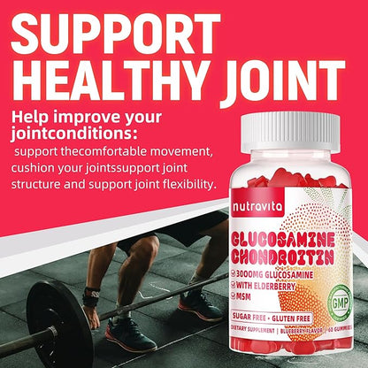 Glucosamine Chondroitin Gummies with MSM & Elderberry Extra Strength - Joint Support, Antioxidant Immune Support Supplement for Adults, Men & Women.120 Strawberry Chews