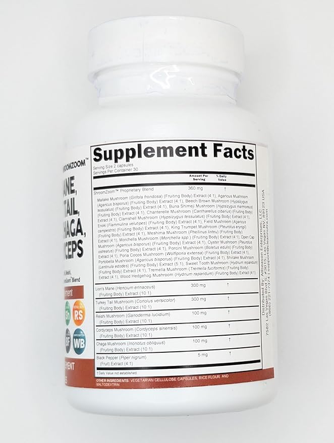 Clean Nutraceuticals Lions Mane 20in1 Mushroom Supplement with Turkey Tail Reishi Cordyceps Chaga Maitake Meshima Poria Cocos Shiitake Oyster Porcini Enoki - 2Pack