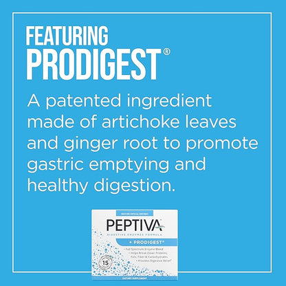 Peptiva Digestive Enzyme Supplement + ProDigest - Helps with Bloating, Gas, Constipation - 15 Count