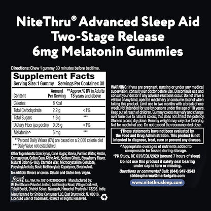 Two-Stage Release Melatonin, 6mg, Strawberry, Dietary Supplement, 30 Gummies