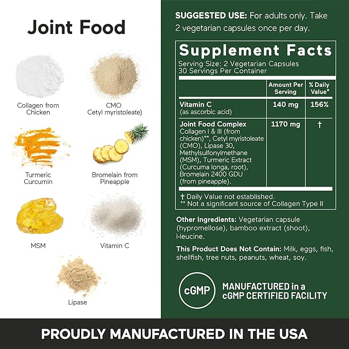 Smarter Nutrition Joint Food - Whole-Food Joint Supplement to Support Lubrication & Mobility - Formulated with Collagen Type II, MSM, Vitamin C, Turmeric, Bromelain - 6 Pack[180-Day Supply]