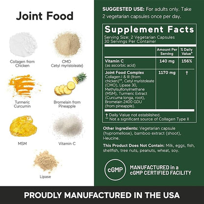 Smarter Nutrition Joint Food - Whole-Food Joint Supplement to Support Lubrication & Mobility - Formulated with Collagen Type II, MSM, Vitamin C, Turmeric, Bromelain - 6 Pack[180-Day Supply]