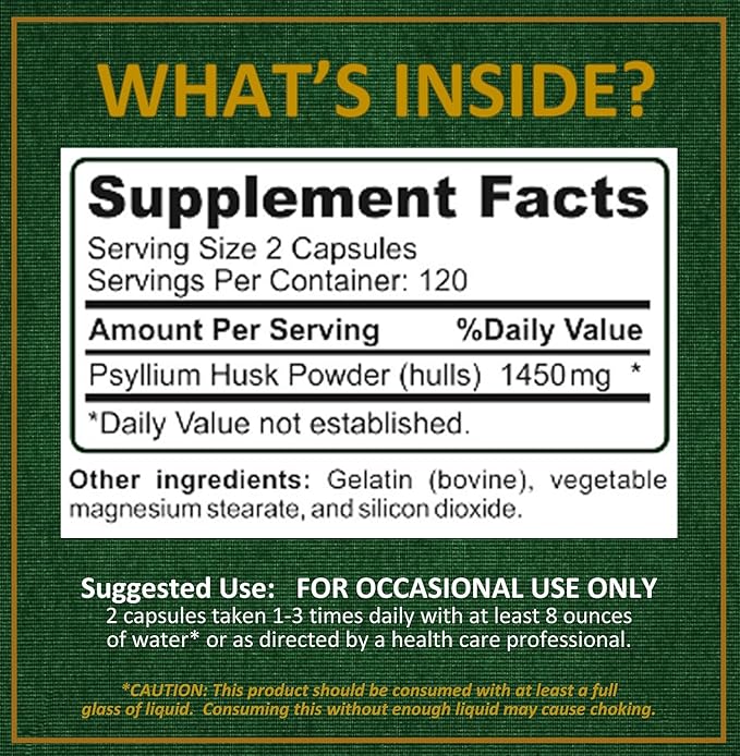 Potent Garden Psyllium Husk Capsules All Natural & Powerful Soluble Dietary Fiber Supplement Helps Support Regularity & Digestion, 240 Caps