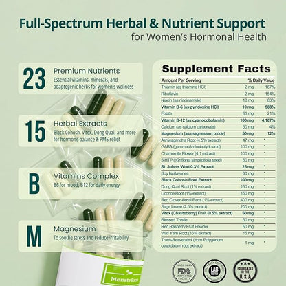 Hormone Balance for Women – PMS Support Supplement for Mood, Menstrual Cramp, Bloating, Hormone-Free Perimenopause & Menopause Support, Chasteberry, Black Cohosh, St. John’s Wort, 30 Daily Packets