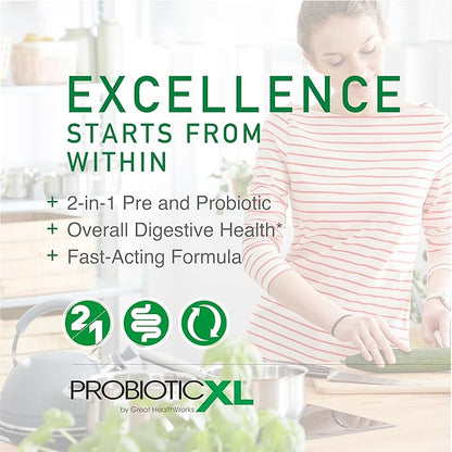 OmegaXL ProbioticXL - Probiotic & Prebiotic, Shelf Stable - Blend 11 Strains - Promote Healthy Gut Flora Growth, 12.5 Billion CFU - Non-GMO, Gluten-Free - 30 Veggie Caps