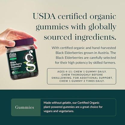 Gaia Herbs GaiaKids Black Elderberry Daily Gummies for Kids - Delicious Immune Support Supplement - Certified Organic Black Elderberries for Immune System Support - 40 Gummies (40-Day Supply)