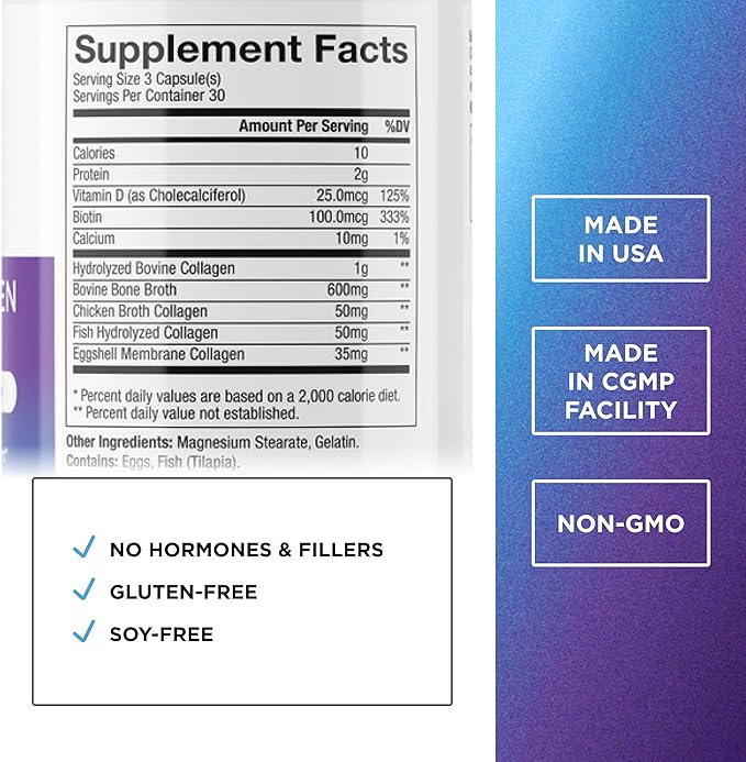 DR. EMIL NUTRITION Multi Collagen Peptides Plus Biotin and Vitamin D - Biotin and Collagen Supplements for Hair Skin and Nails - Biotin Pills for Hair Growth